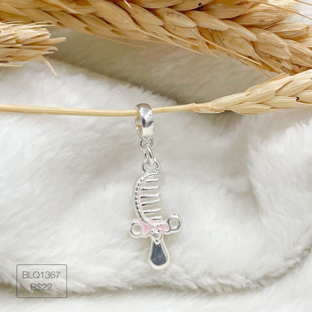 Berloque Pente de Cabelo Pendurado Esmaltado Prateado